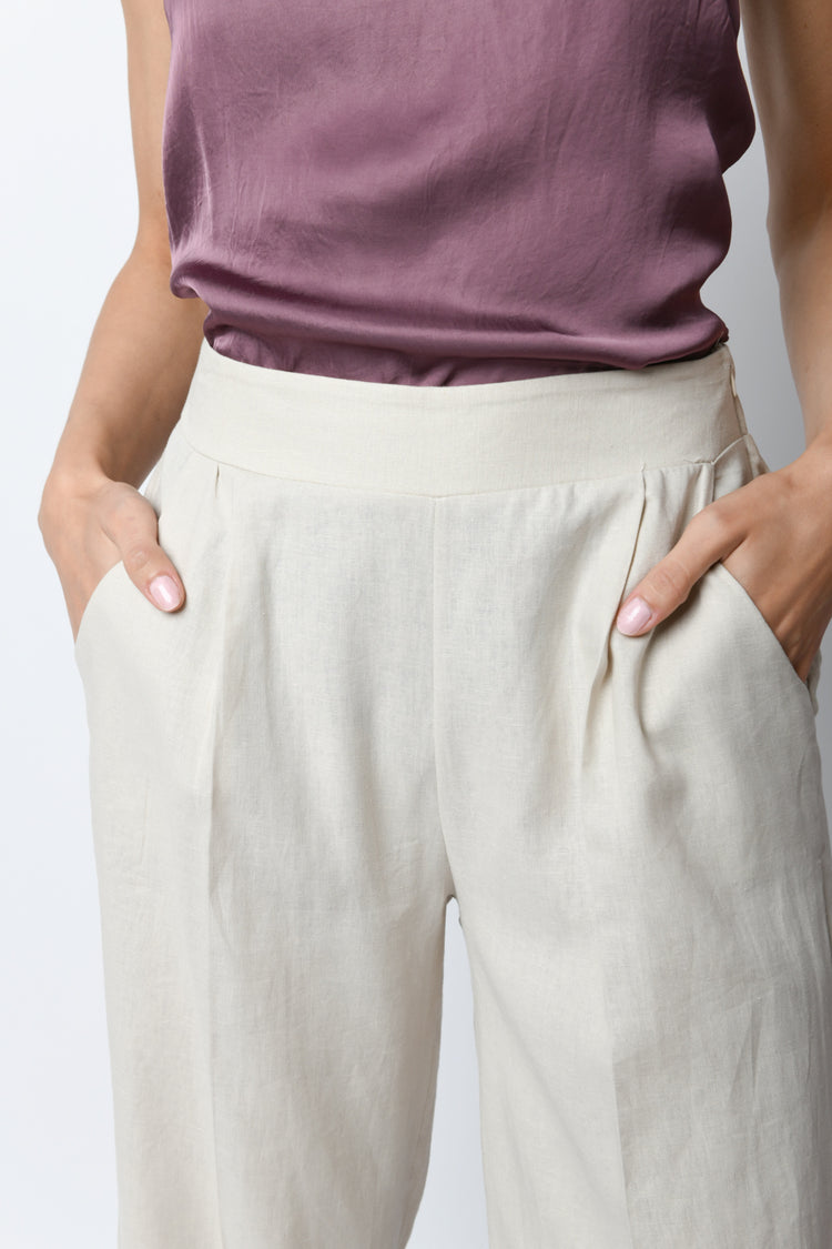 Pantaloni crop misto lino e viscosa